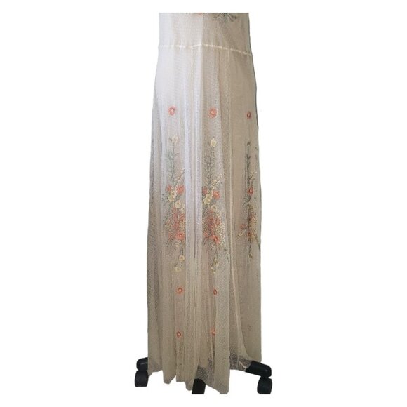 CT1631 Johnny Was Biya Ipsala Mesh Maxi Dress Small Floral Embroidered Ivory Boh - Picture 3 of 9
